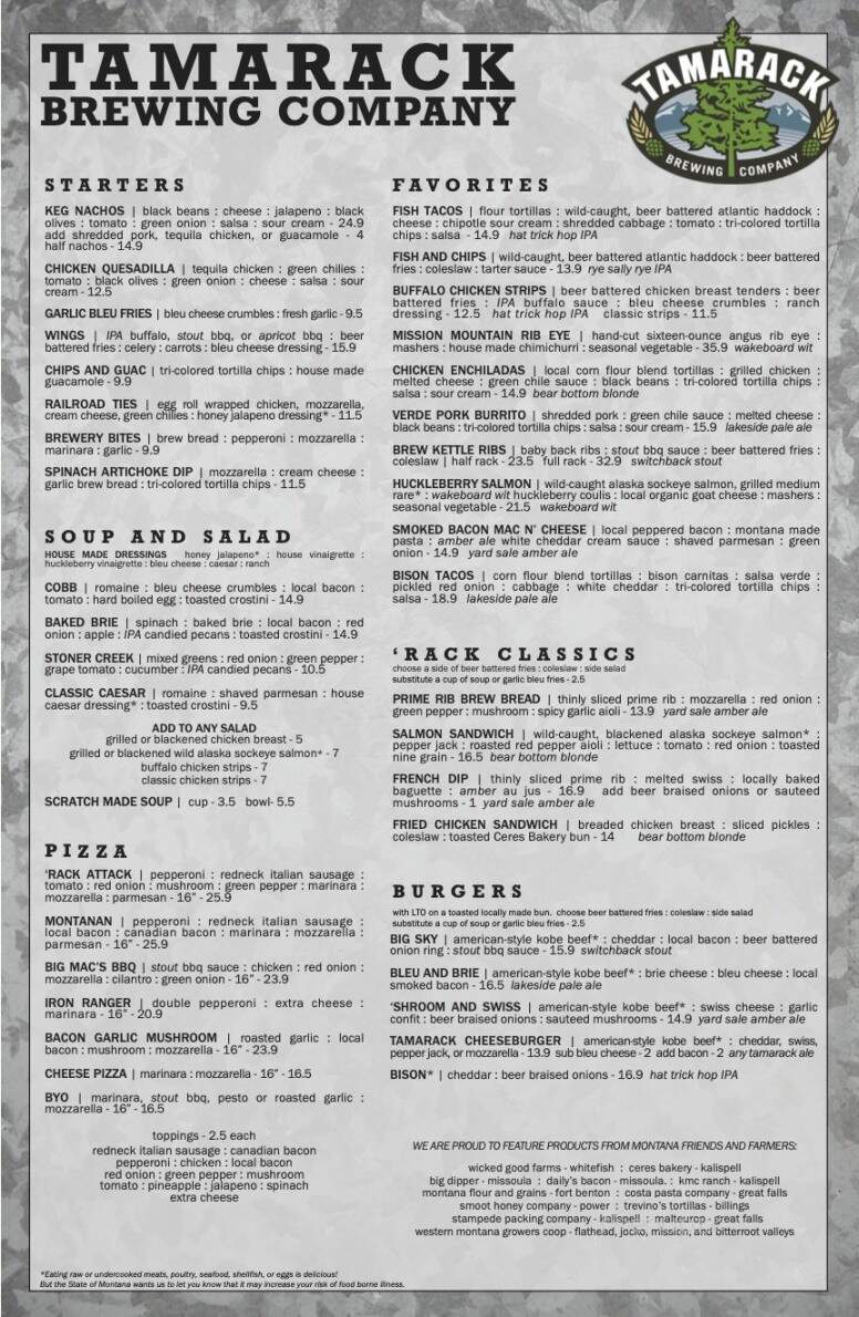 Tamarack Brewing Co. - Lakeside, MT menu_pic