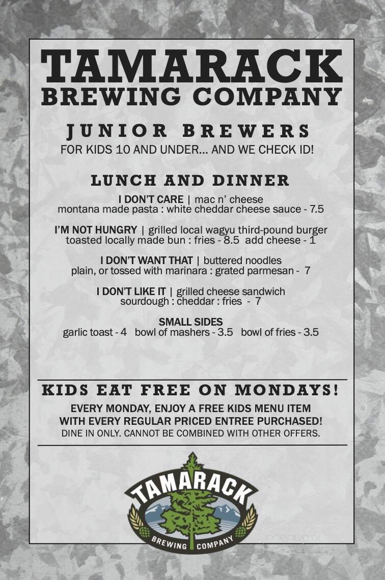 Tamarack Brewing Co. - Lakeside, MT menu_pic