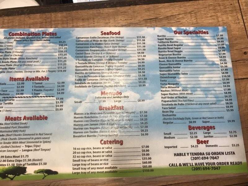 Taqueria Sonora - Sonora, CA menu_pic
