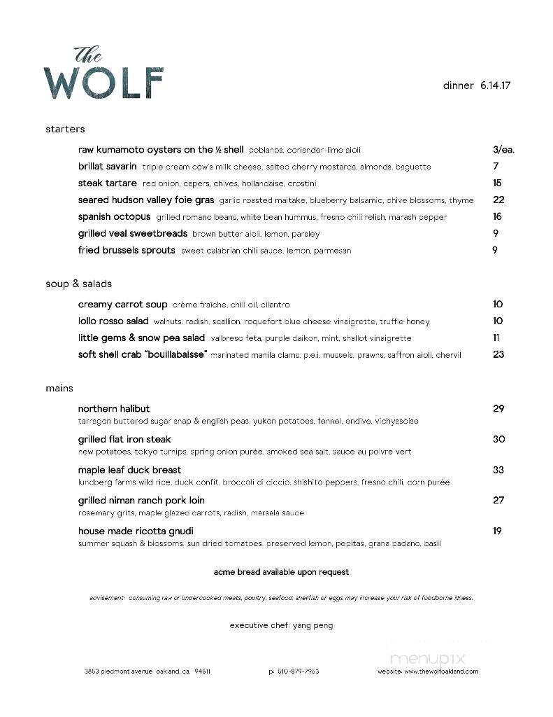 The Wolf - Oakland, CA menu_pic