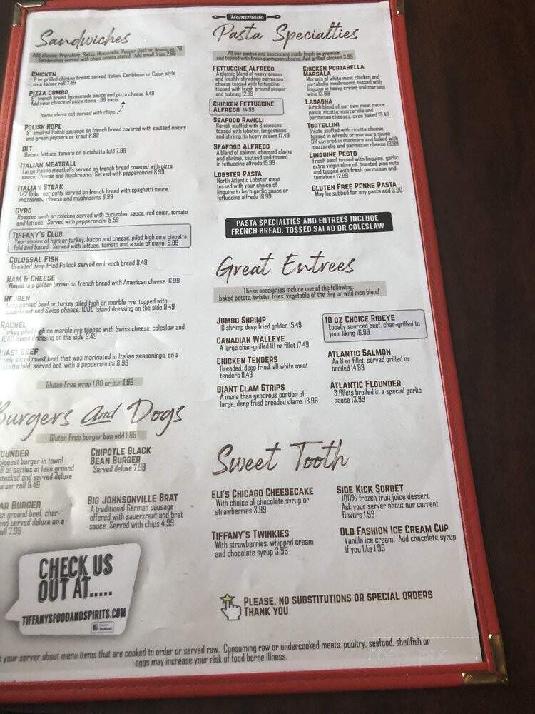 Tiffany's - Frankenmuth, MI menu_pic