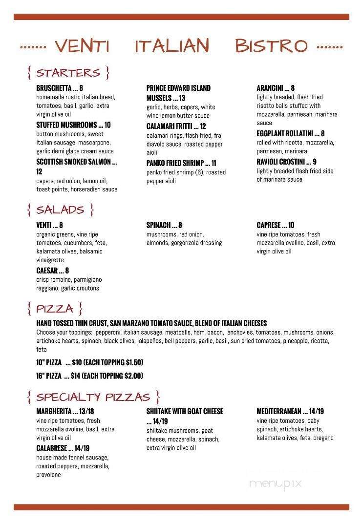 Venti Italian Bistro - Cumming, GA menu_pic
