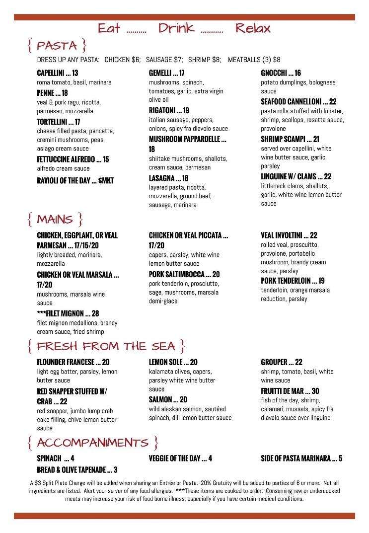 Venti Italian Bistro - Cumming, GA menu_pic