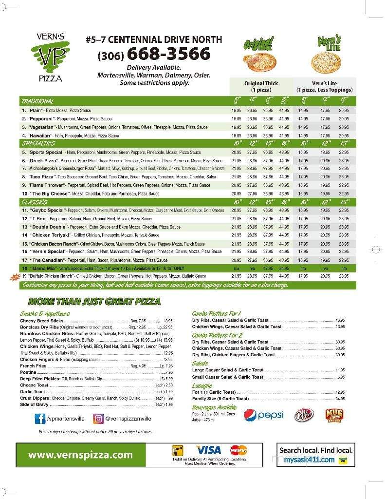 Vern's Pizza - Martensville, SK menu_pic