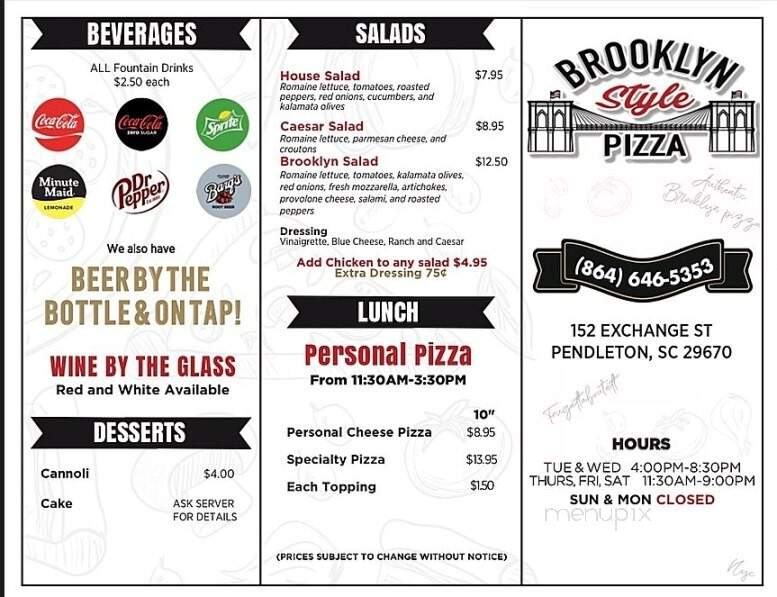 Brooklyn Style Pizza - Pendleton, SC menu_pic
