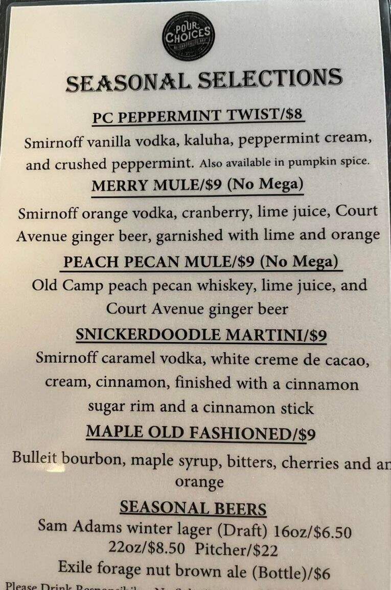 Pour Choices - Grimes, IA menu_pic