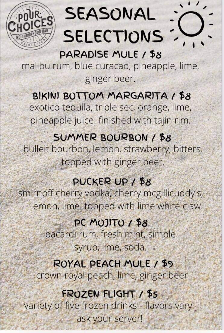 Pour Choices - Grimes, IA menu_pic