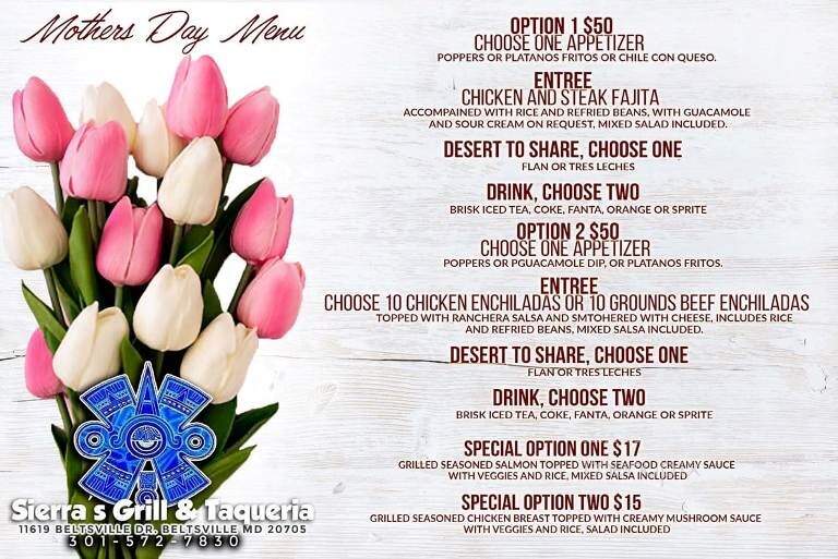 Sierra's Grill & Taqueria - Beltsville, MD menu_pic