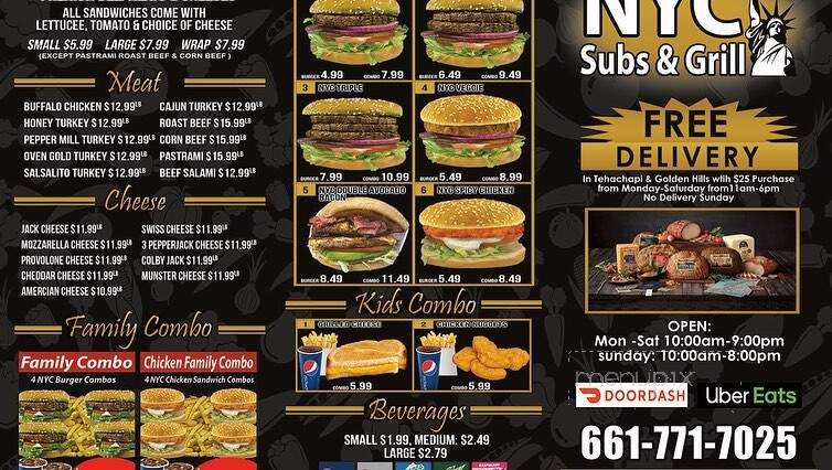 NYC Sub's & Grill - Tehachapi, CA menu_pic