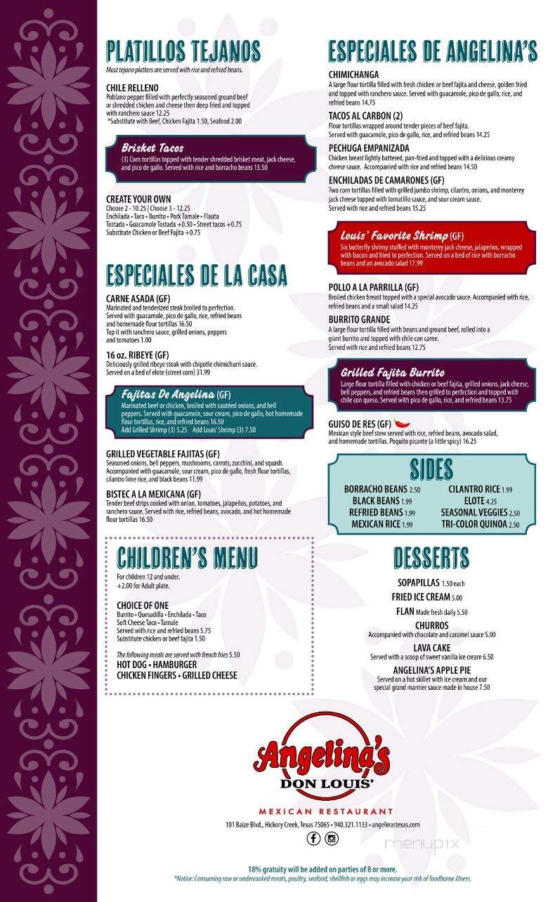 Angelina's Mexican Restaurant - Corinth, TX menu_pic