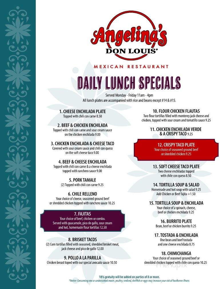 Angelina's Mexican Restaurant - Corinth, TX menu_pic
