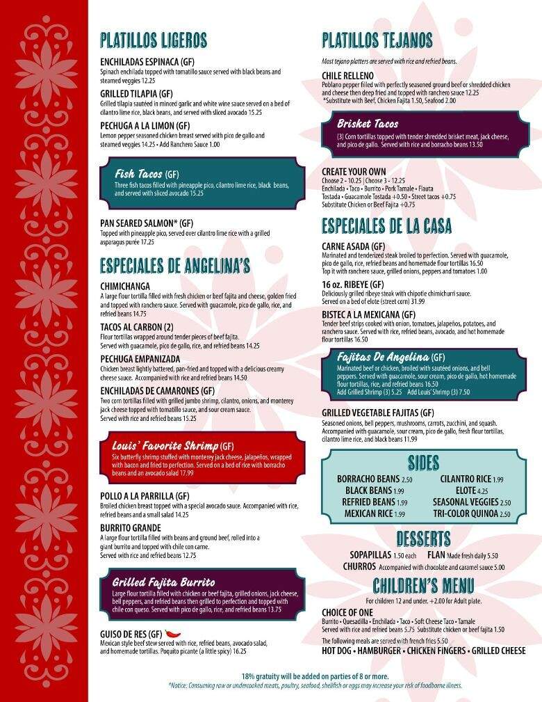 Angelina's Mexican Restaurant - Corinth, TX menu_pic