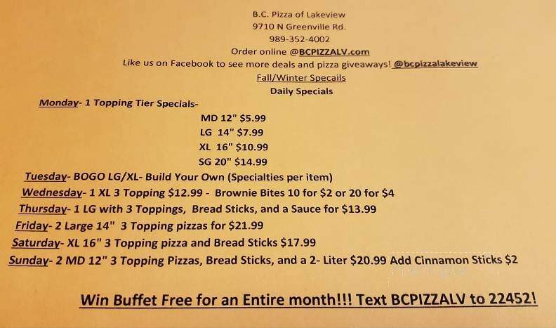 BC Pizza - Lakeview, MI