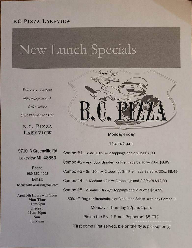 BC Pizza - Lakeview, MI menu_pic