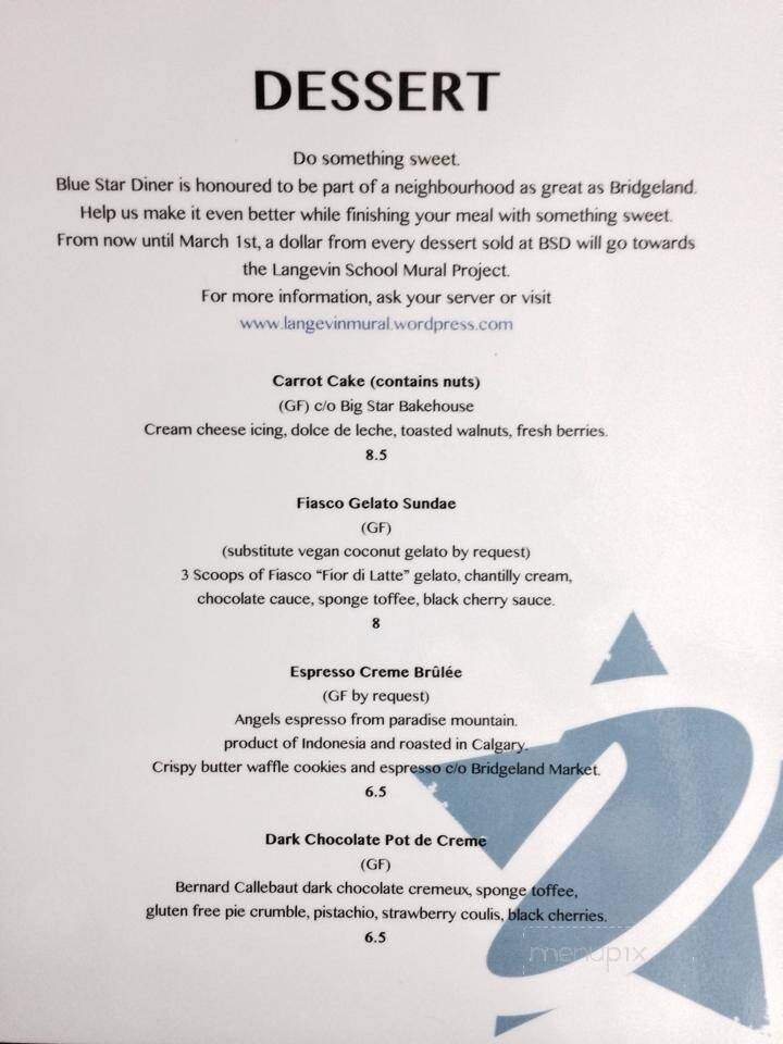 Blue Star Diner - Calgary, AB menu_pic