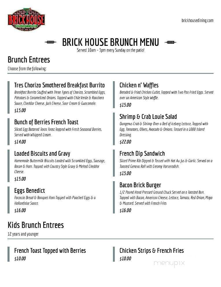 Brick House Restaurant & Lounge - Elk Grove, CA menu_pic