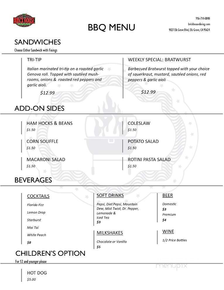 Brick House Restaurant & Lounge - Elk Grove, CA menu_pic