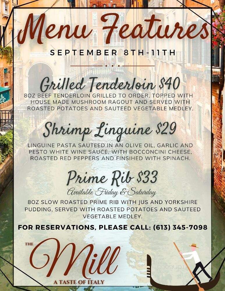 The Mill Restaurant - Brockville, ON menu_pic