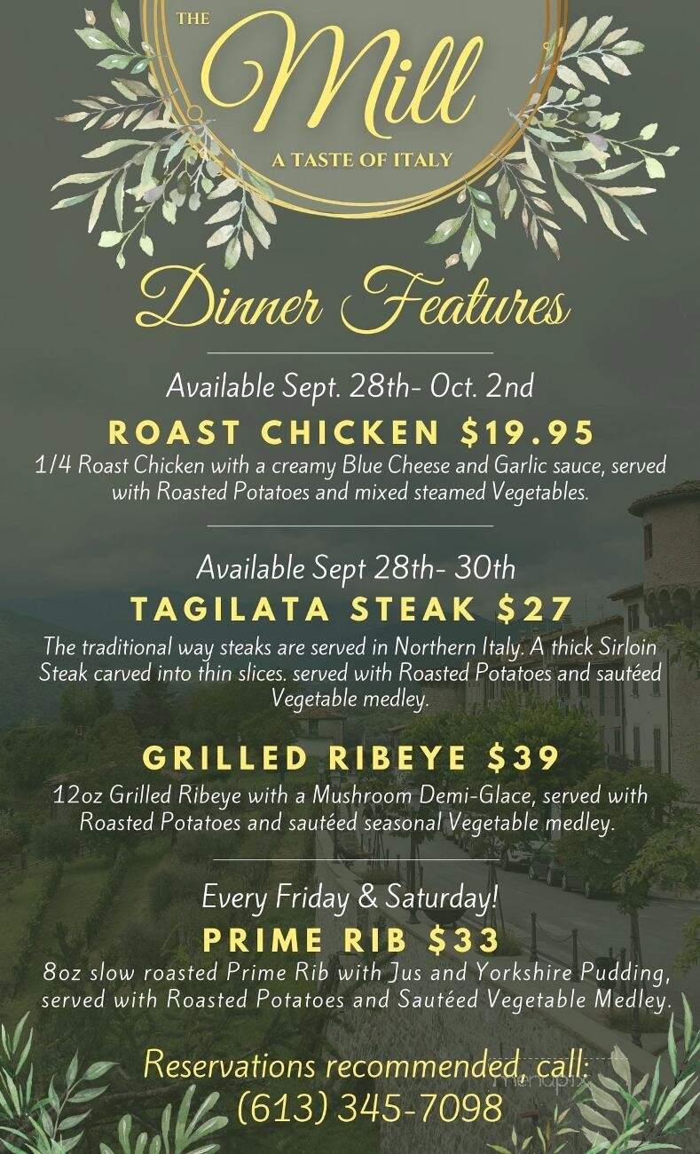 The Mill Restaurant - Brockville, ON menu_pic