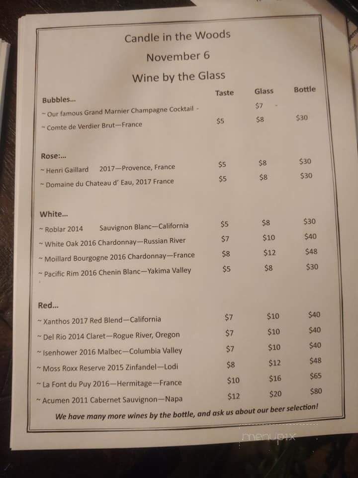 Candle in the Woods - Athol, ID menu_pic
