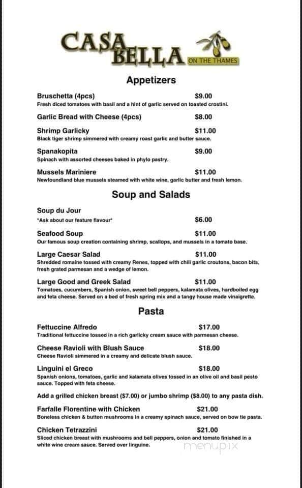 Casa Bella On The Thames - Chatham, ON menu_pic