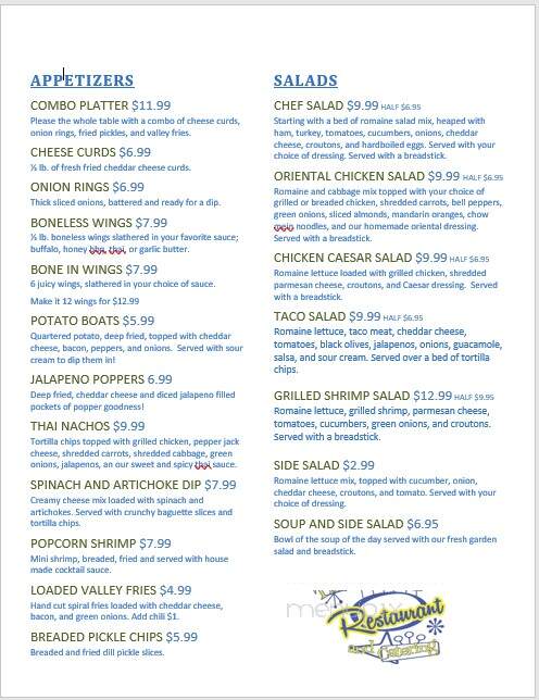 Valley Restaurant - Volga, SD menu_pic