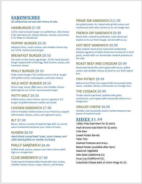 Valley Restaurant - Volga, SD menu_pic