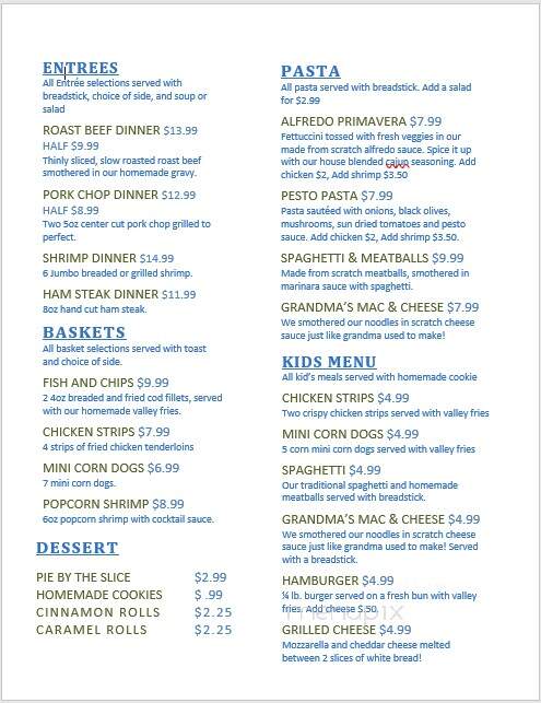 Valley Restaurant - Volga, SD menu_pic