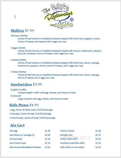Valley Restaurant - Volga, SD menu_pic