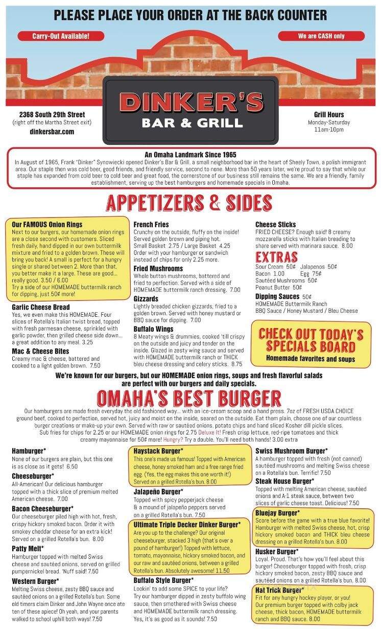 Dinkers Bar - Omaha, NE menu_pic