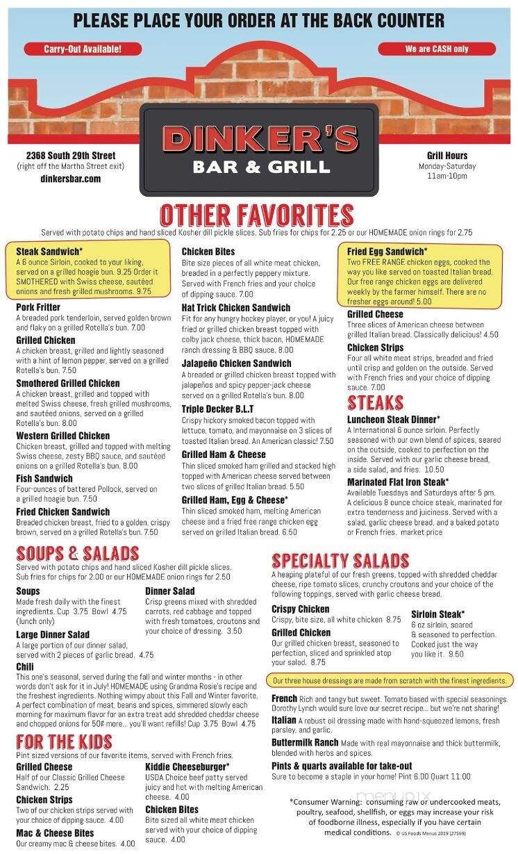 Dinkers Bar - Omaha, NE menu_pic