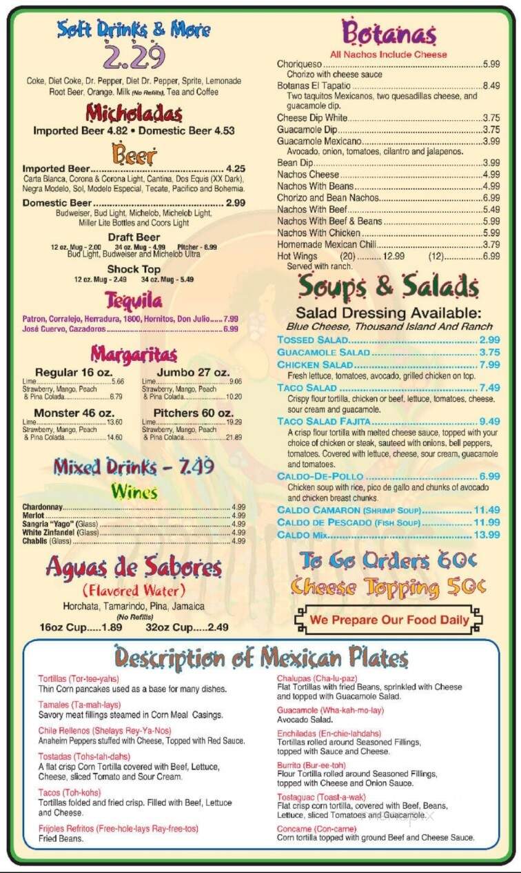 El Tapatio - Madill, OK menu_pic