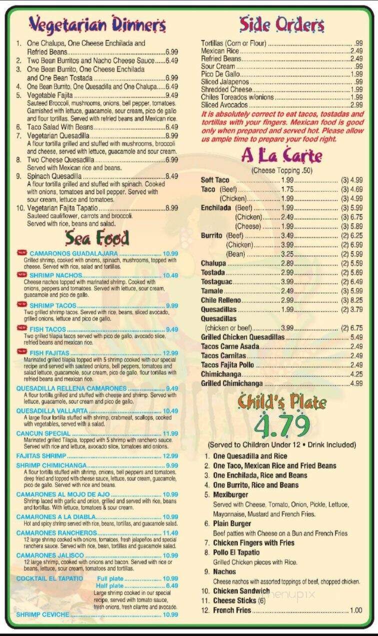 El Tapatio - Madill, OK menu_pic