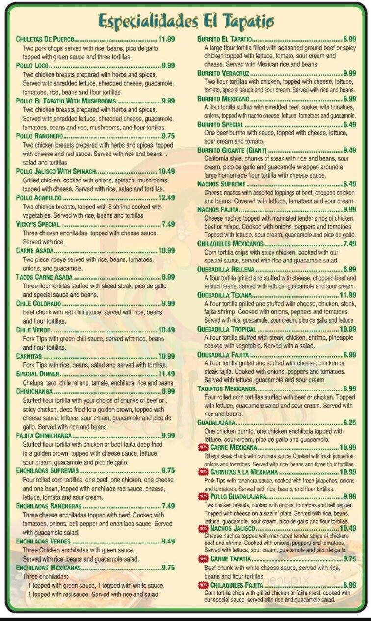 El Tapatio - Madill, OK menu_pic