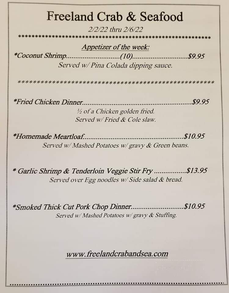 Freeland Crab and Seafood - Freeland, MD menu_pic