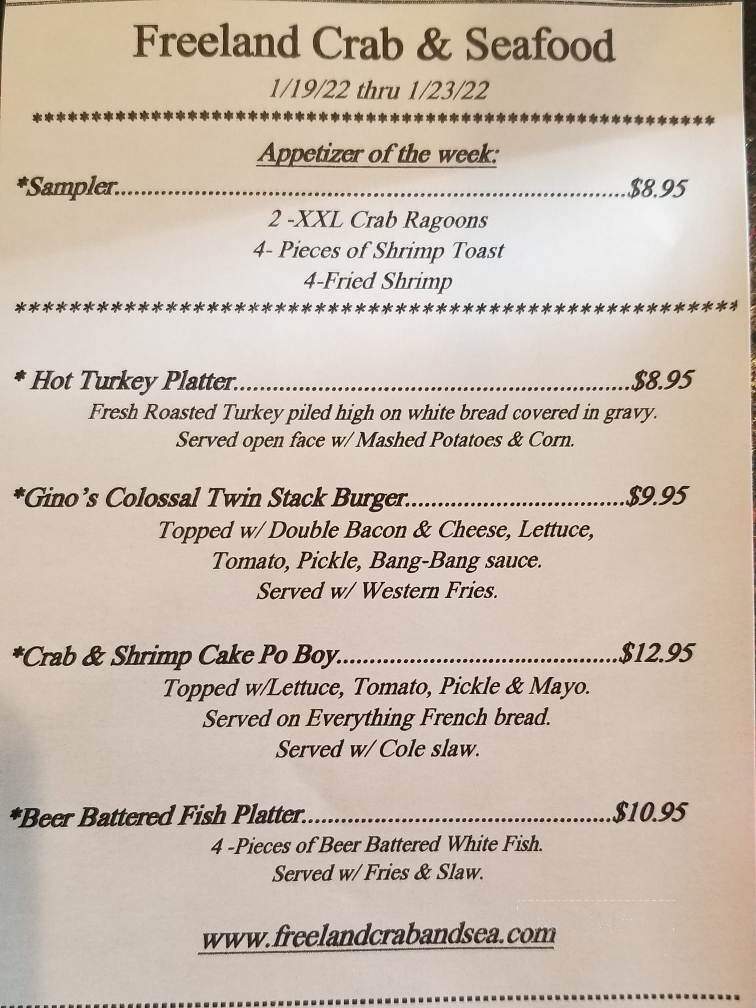 Freeland Crab and Seafood - Freeland, MD menu_pic