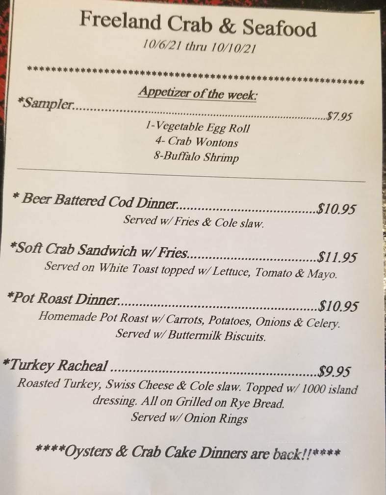 Freeland Crab and Seafood - Freeland, MD menu_pic