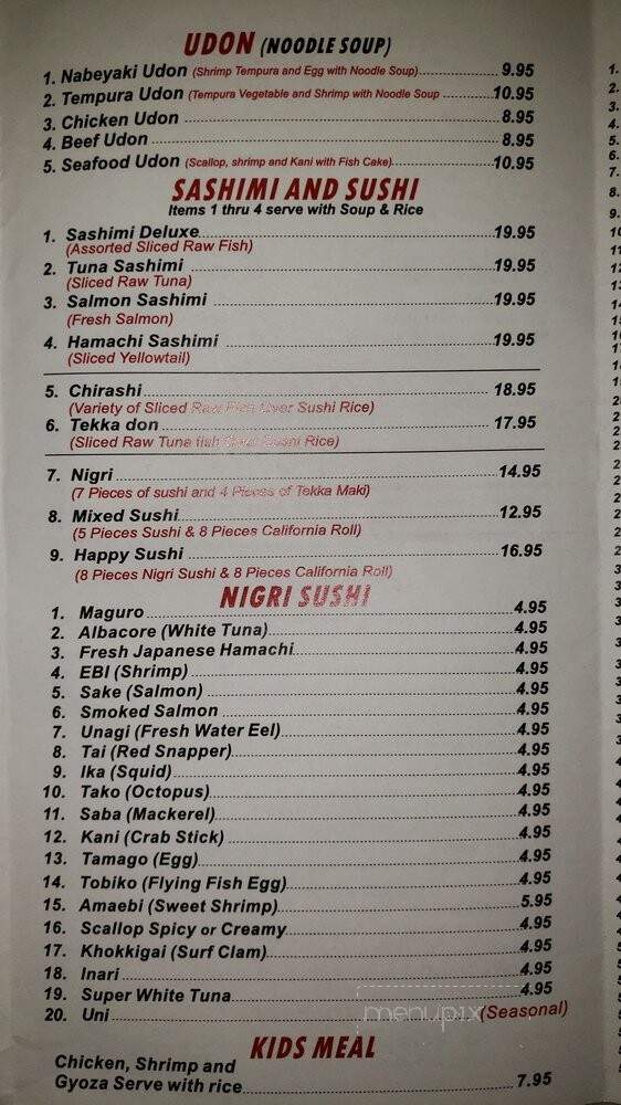 Kazan Japanese Cuisine - Vacaville, CA menu_pic