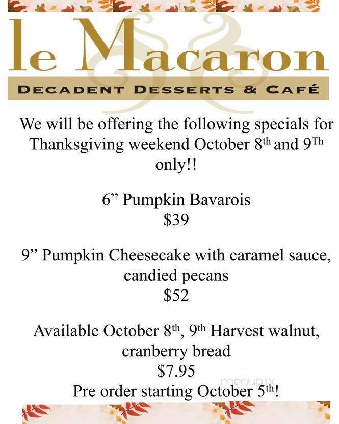 le Macaron decadent desserts cafe - Regina, SK menu_pic