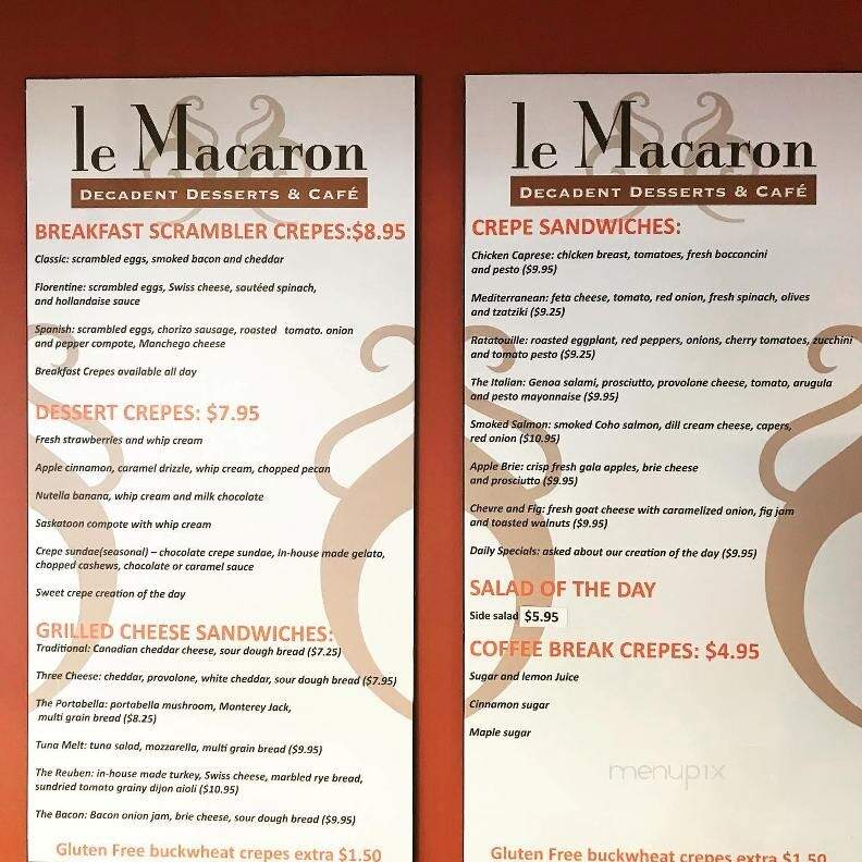 le Macaron decadent desserts cafe - Regina, SK menu_pic