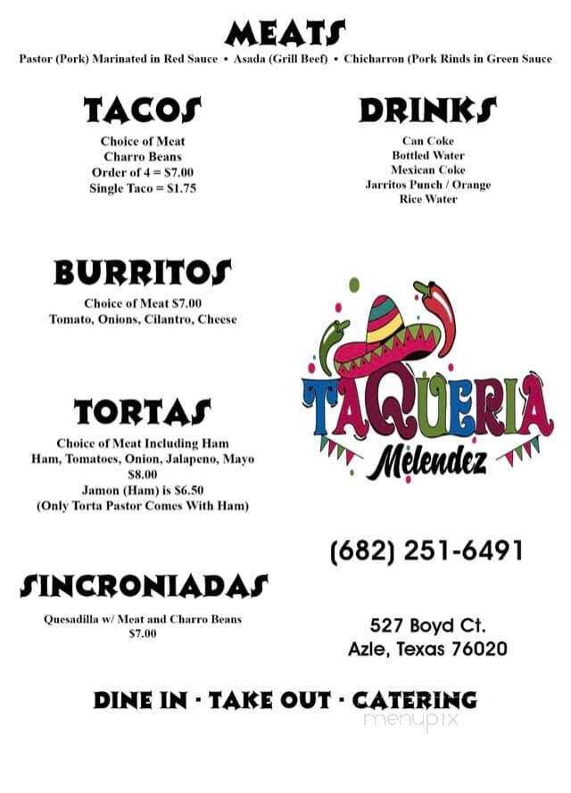 Taqueria Melendez - Azle, TX menu_pic