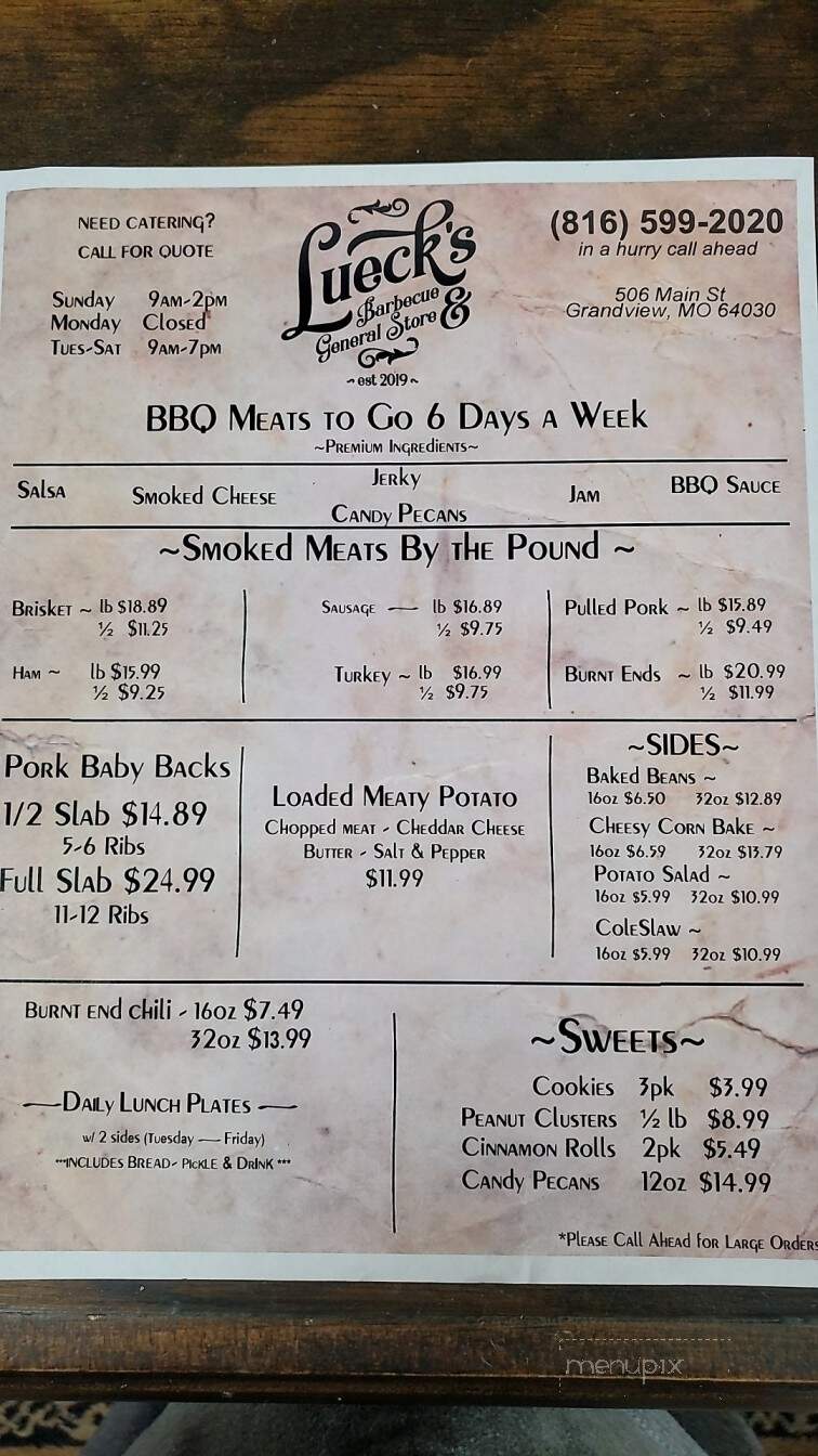 Lueck's BBQ & General Store - Grandview, MO menu_pic