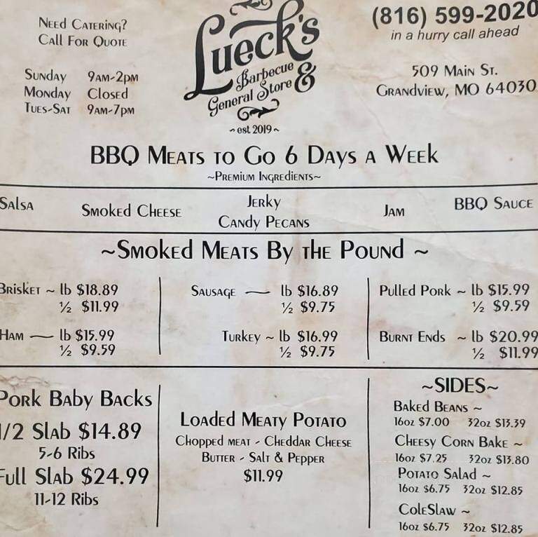 Lueck's BBQ & General Store - Grandview, MO menu_pic