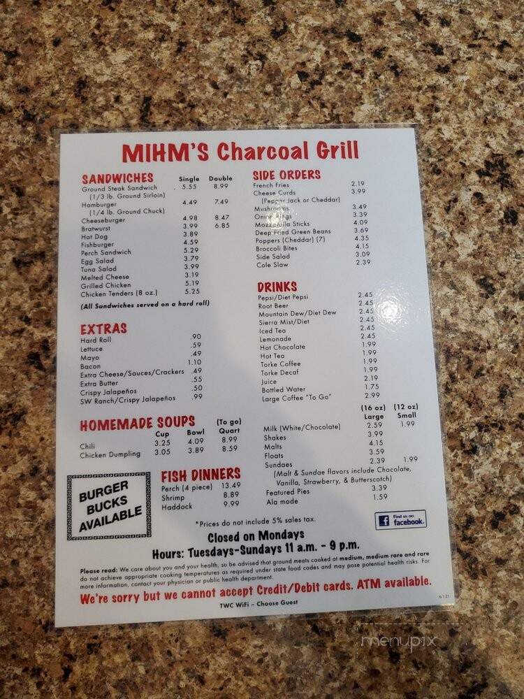 Mihm's Charcoal Grill - Menasha, WI menu_pic