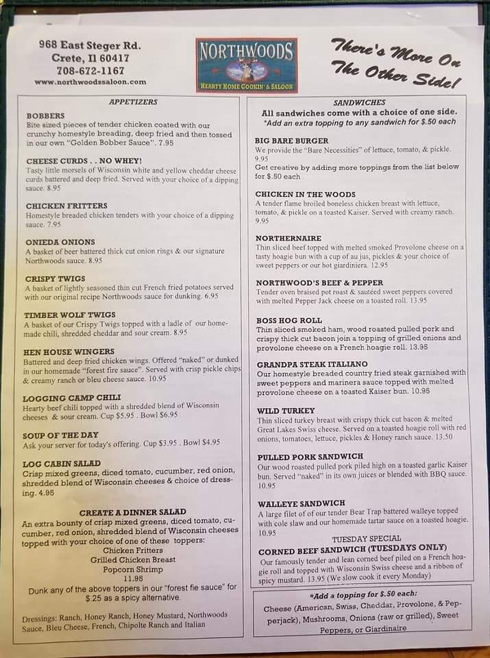 Northwoods Saloon - Crete, IL menu_pic