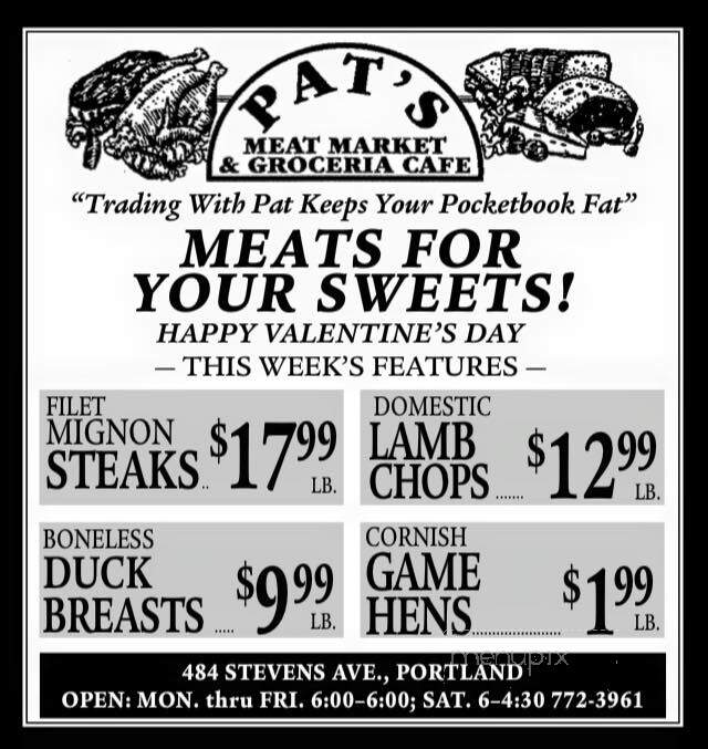 Pat's Meat Market Cafe - Portland, ME menu_pic