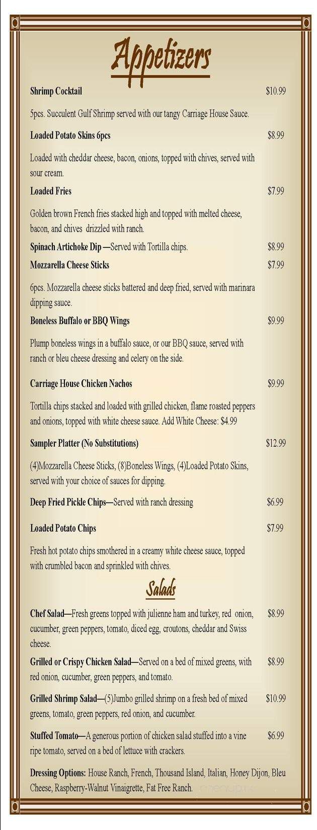 Carriage House Restaurant - Paintsville, KY menu_pic