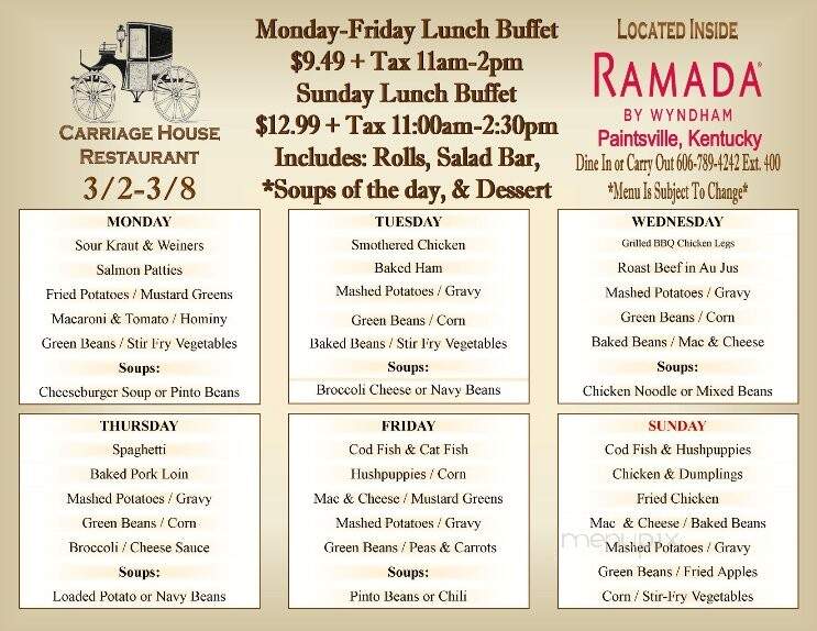 Carriage House Restaurant - Paintsville, KY menu_pic