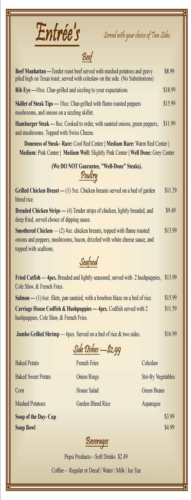 Carriage House Restaurant - Paintsville, KY menu_pic