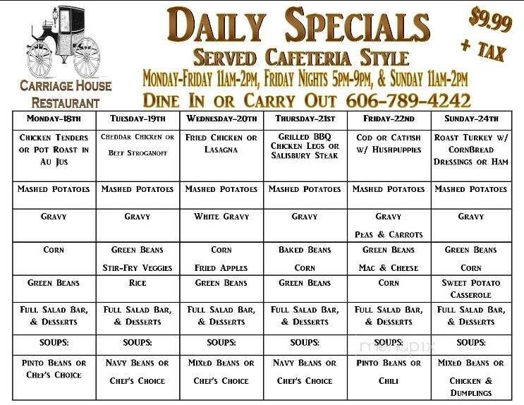 Carriage House Restaurant - Paintsville, KY menu_pic